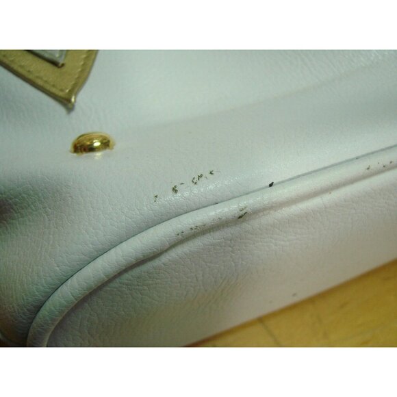 Retro Silver Gold Diamond Design White Crossbody Bag Faux Leather Granny Core - Picture 9 of 13